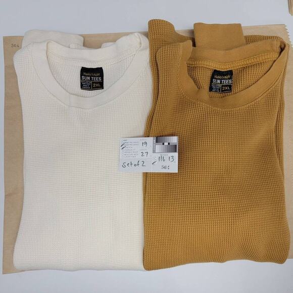 Longsleeve Thermal Tops Set of 2 VTG SunTee 2X Cotton Mustard Yellow Cream 564 - Picture 13 of 14